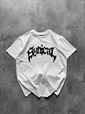 Taşlı Oversize Unisex Tshirt Beyaz