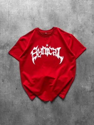 Taşlı Oversize Unisex Tshirt Kırmızı