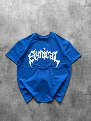 Taşlı Oversize Unisex Tshirt Mavi