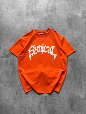 Taşlı Oversize Unisex Tshirt Turuncu