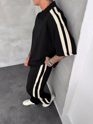 Şerit Detay Unisex Eşofman Takım siyah