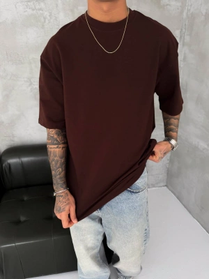 Basic Oversize Unisex Tshirt Kahverengi