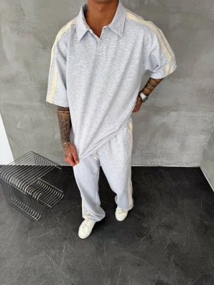 Şerit Detay Unisex Eşofman Takım Gri