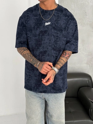 SW Yıkamalı Oversize Unisex Tshirt Lacivert