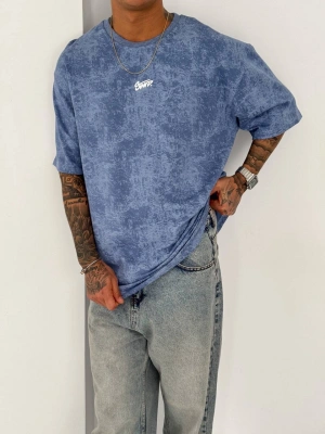 SW Yıkamalı Oversize Unisex Tshirt Mavi