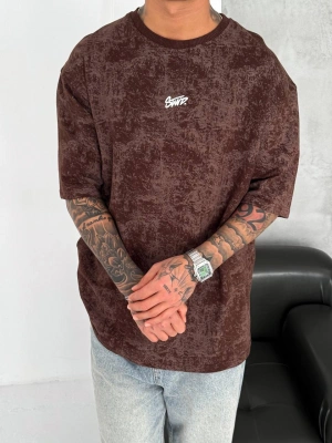 SW Yıkamalı Oversize Unisex Tshirt Kahverengi