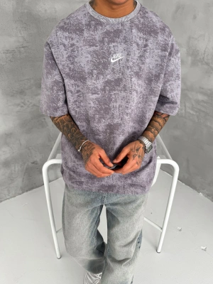 Basic Yıkamalı NK Oversize Tshirt Gri