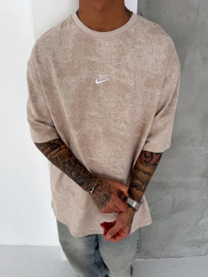 Basic Yıkamalı NK Oversize Tshirt Bej