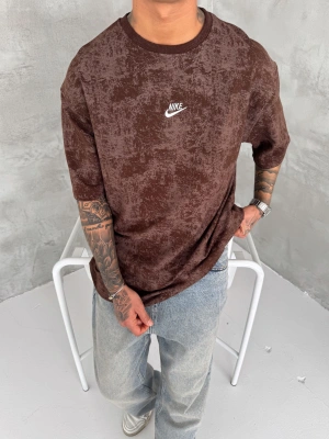 Basic Yıkamalı NK Oversize Tshirt Kahverengi