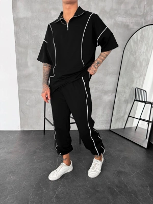 Fermuar Detay Unisex Eşofman Takım Siyah