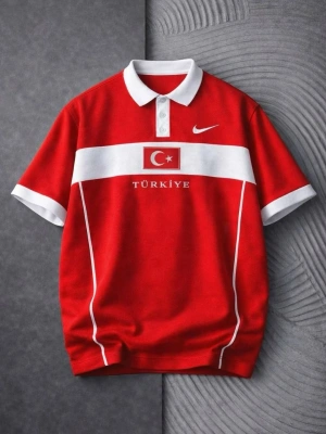 Unisex Polo Yaka TRK Tshirt Kırmızı