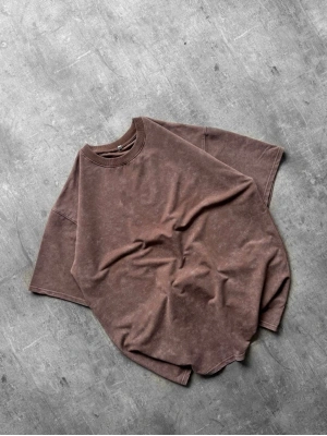 Basic Yıkamalı Oversize Tshirt Kahverengi