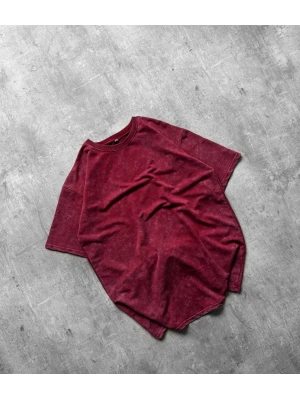 Basic Yıkamalı Oversize Tshirt Bordo