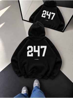 247 OVERSİZE KAPÜŞONLU SWEATSHİRT SİYAH