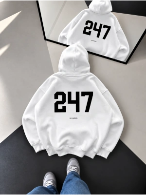 247 OVERSİZE KAPÜŞONLU SWEATSHİRT BEYAZ