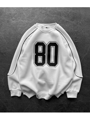 80 Unisex Şardonlu Sweatshirt Beyaz