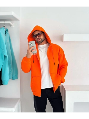 Basic Şardonlu Unisex Hırka - Turuncu