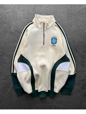 BRZ Dik yaka Şardonlu Unisex Sweatshirt