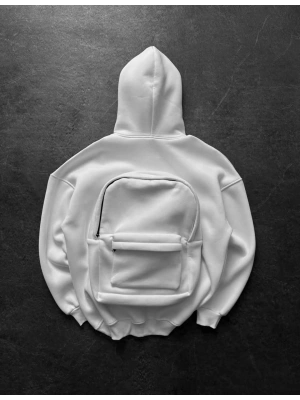 Çanta Detay Şardonlu Sweatshirt  Beyaz