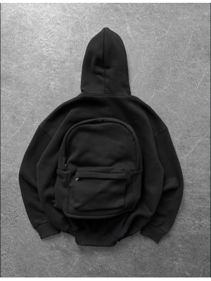 Çanta Detay Şardonlu Sweatshirt  Siyah