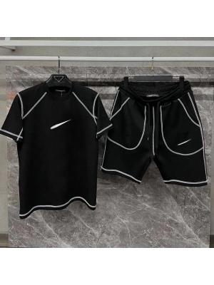 Çizgi Detay Oversize Şortlu Takım