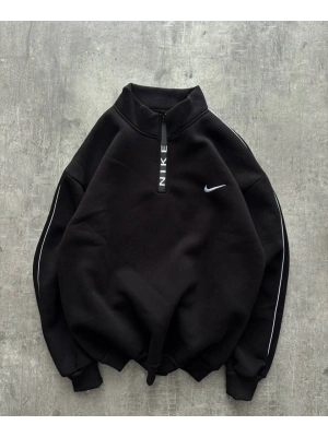 Dik Yaka Şardonlu Sweatshirt Siyah