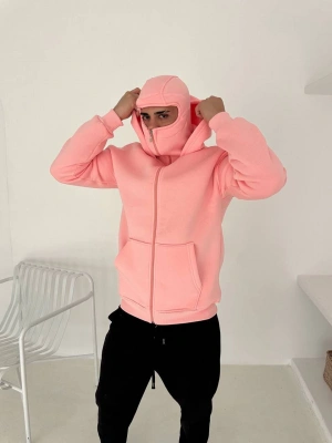 Hoddie Kar Maske Hırka Pembe