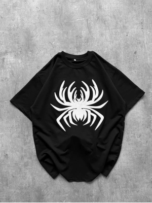 Kabartma Detay Oversize Tshirt Siyah