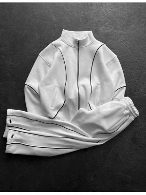 Orta Şerit Detay Unisex Eşofman Takımı Beyaz