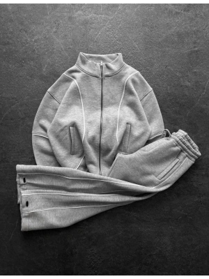 Orta Şerit Detay Unisex Eşofman Takımı Gri