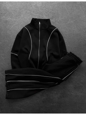 Orta Şerit Detay Unisex Eşofman Takımı Siyah