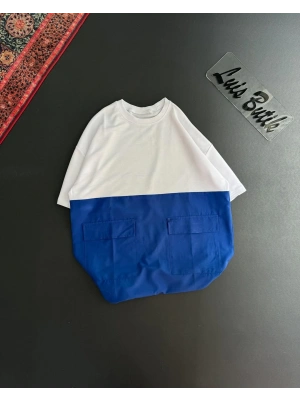 Paraşüt detay unisex tshirt - Mavi