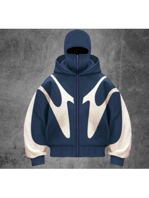 Parçalı Kar Maske Unisex Şardonlu Hırka Mavi