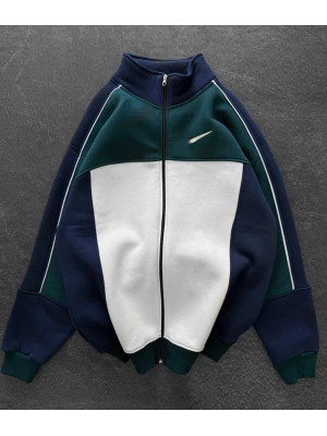 Parçalı Şardonlu Unisex Hırka - SuYeşili