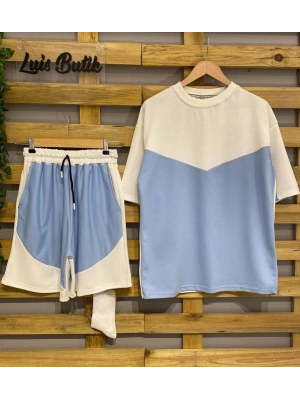 Parçalı Unisex Şortlu Takım - Mavi