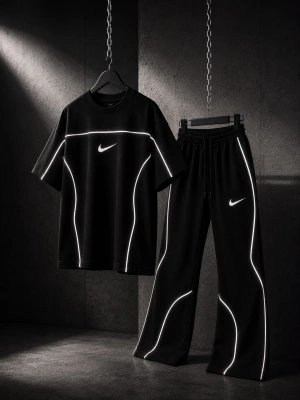 Reflektör Baggy Eşofman Takım Siyah