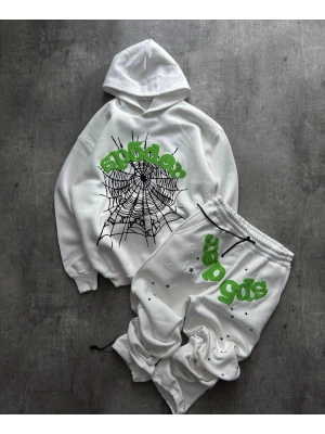 Spider Şardonlu Unisex Eşofman Takımı - Beyaz
