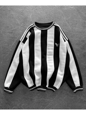 Taraftar Ribanalı Unisex Bisiklet Yaka Sweatshirt Beşiktaş