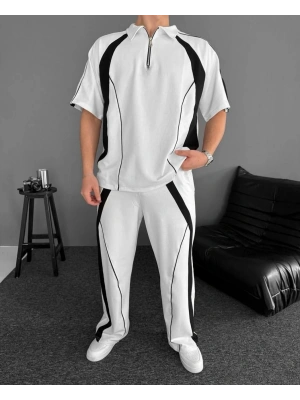 Tek Şerit Unisex Eşofman Takım - Beyaz