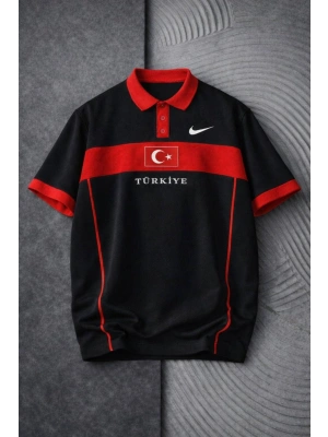 Unisex Polo Yaka TRK Tshirt Siyah