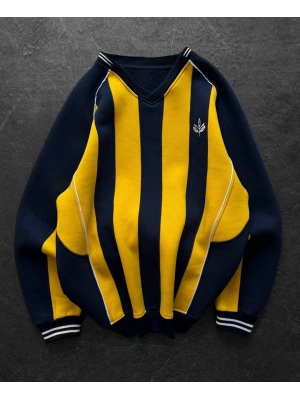 V Yaka Taraftar Unisex Şardonlu Sweatshirt