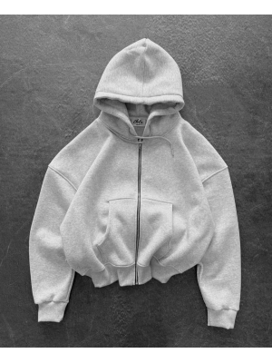 Yarasa Kalıp Kapüşonlu Şardonlu Unisex Hırka Gri