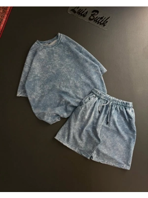 Yıkamalı Unisex Şortlu Takım - Bebe Mavisi