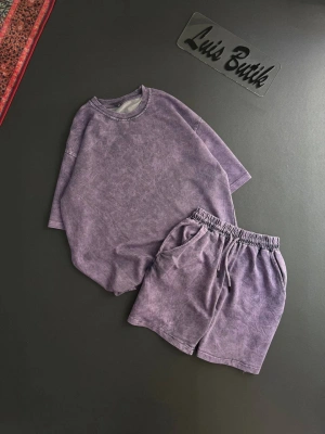 Yıkamalı Unisex Şortlu Takım - Mor