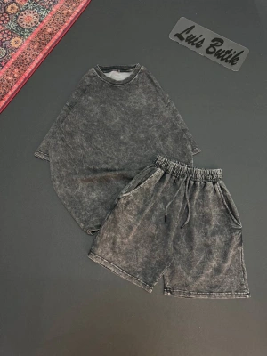 Yıkamalı Unisex Şortlu Takım - Siyah