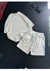 Biyeli Unisex Şortlu Takım - Beyaz