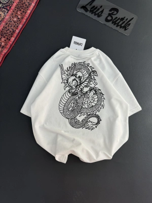 Dragon Unisex Oversize Yeni Sezon Tshirt - Beyaz