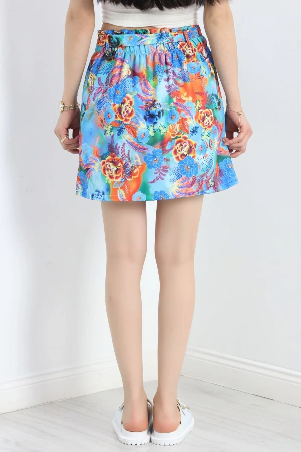 Kadın Desenli Dokuma Etek Mavi