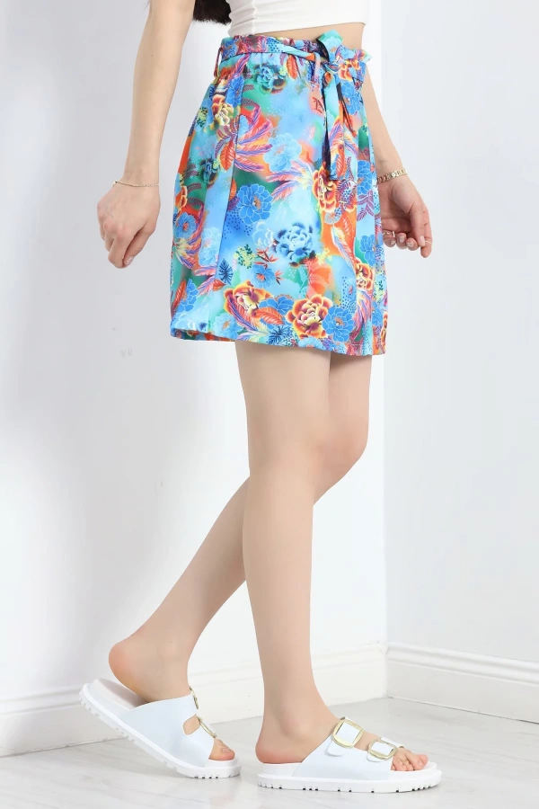 Kadın Desenli Dokuma Etek Mavi