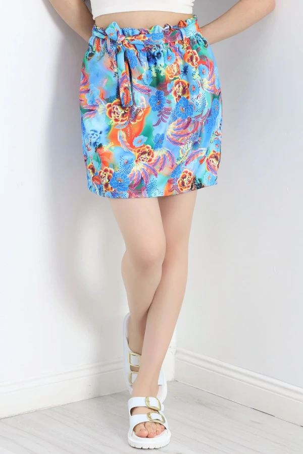 Kadın Desenli Dokuma Etek Mavi